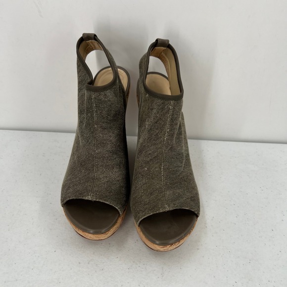 Stuart Weitzman Glove Tan Stretch Wedge Sandals 7.5 Classic Minimalist Peep Toe - Picture 7 of 9